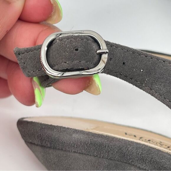 Valentino Grey Suede Floral Ruffle Slingback Platform Stiletto Heels US 7.5 - Picture 10 of 16